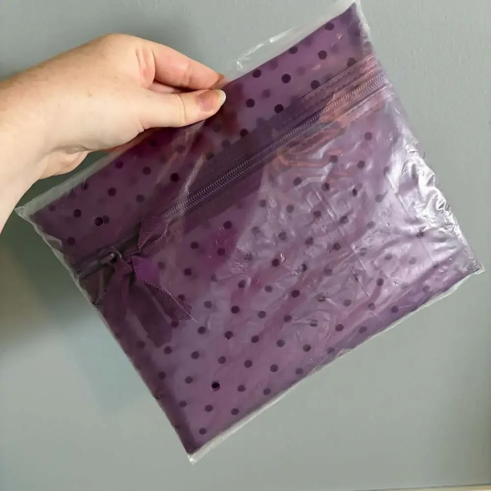 Ulta Beauty Purple Mesh Polka Dot Zipper Pouch Makeup Bag